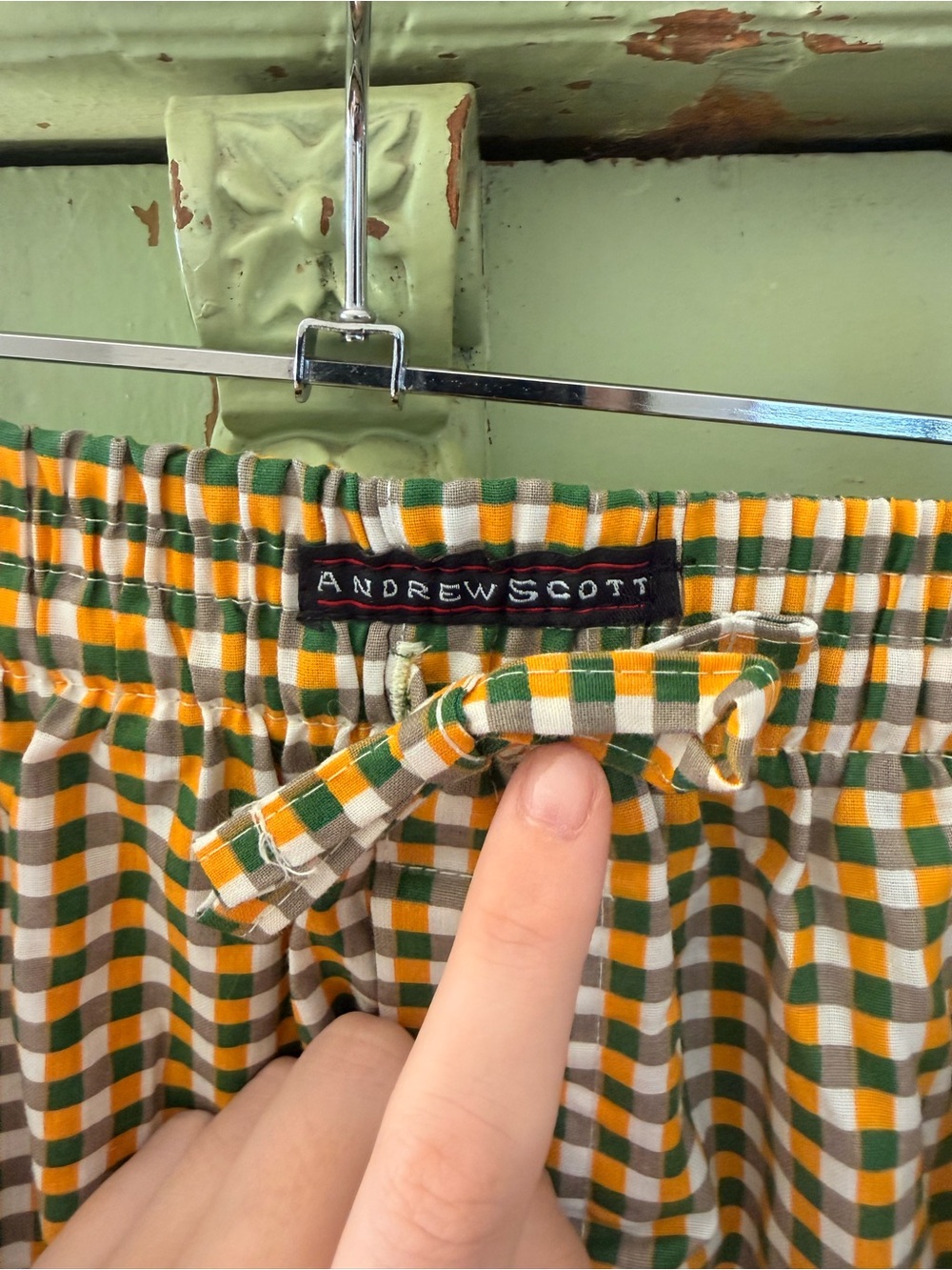 Gingham High-Waist Wide Leg Pants - Brown, Green, Yellow & Cream - Picture 3 of 3